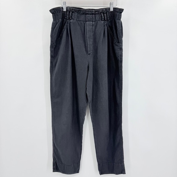 Anthropologie Pants - Anthropologie Women Black Cotton Elastic Waist Utility Pleated Pants Size M